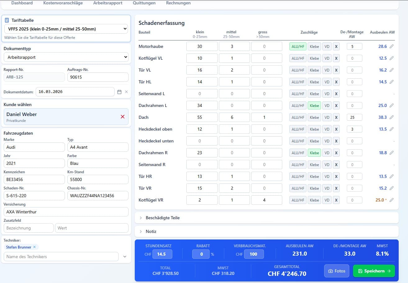 Hagelschaden-Kalkulation (VFFS)