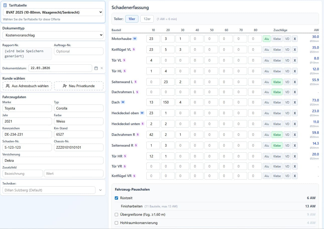 Hagelschaden-Kalkulation (BVAT)