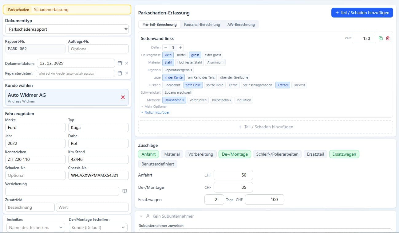 Parkschaden — Pro-Teil / Pauschal / AW